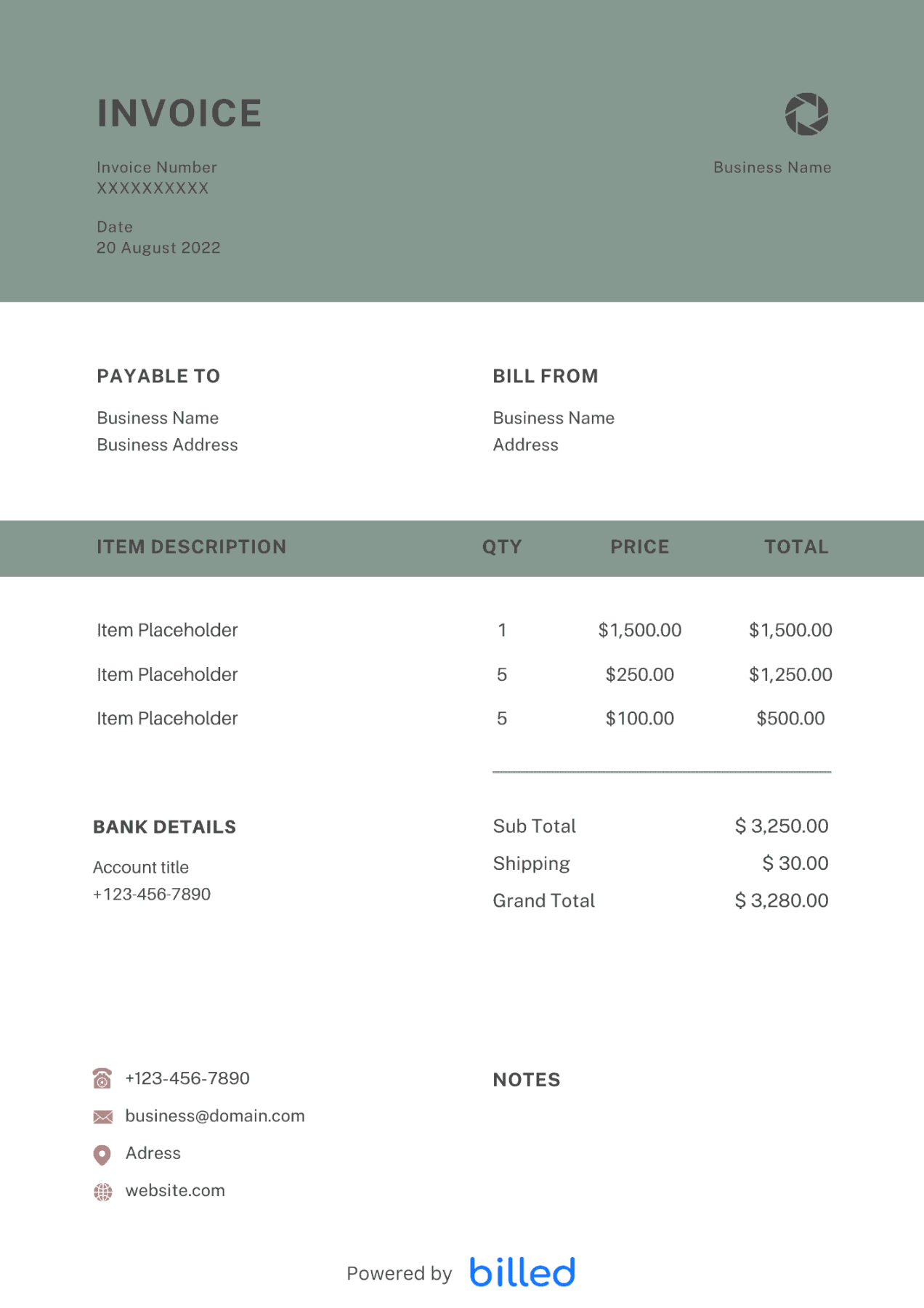 Android Development Invoice Template  Billed  Free Downlaod