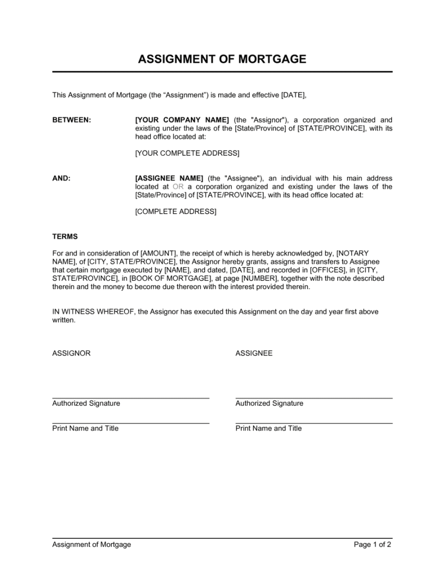 Assignment of Mortgage Template (Download)