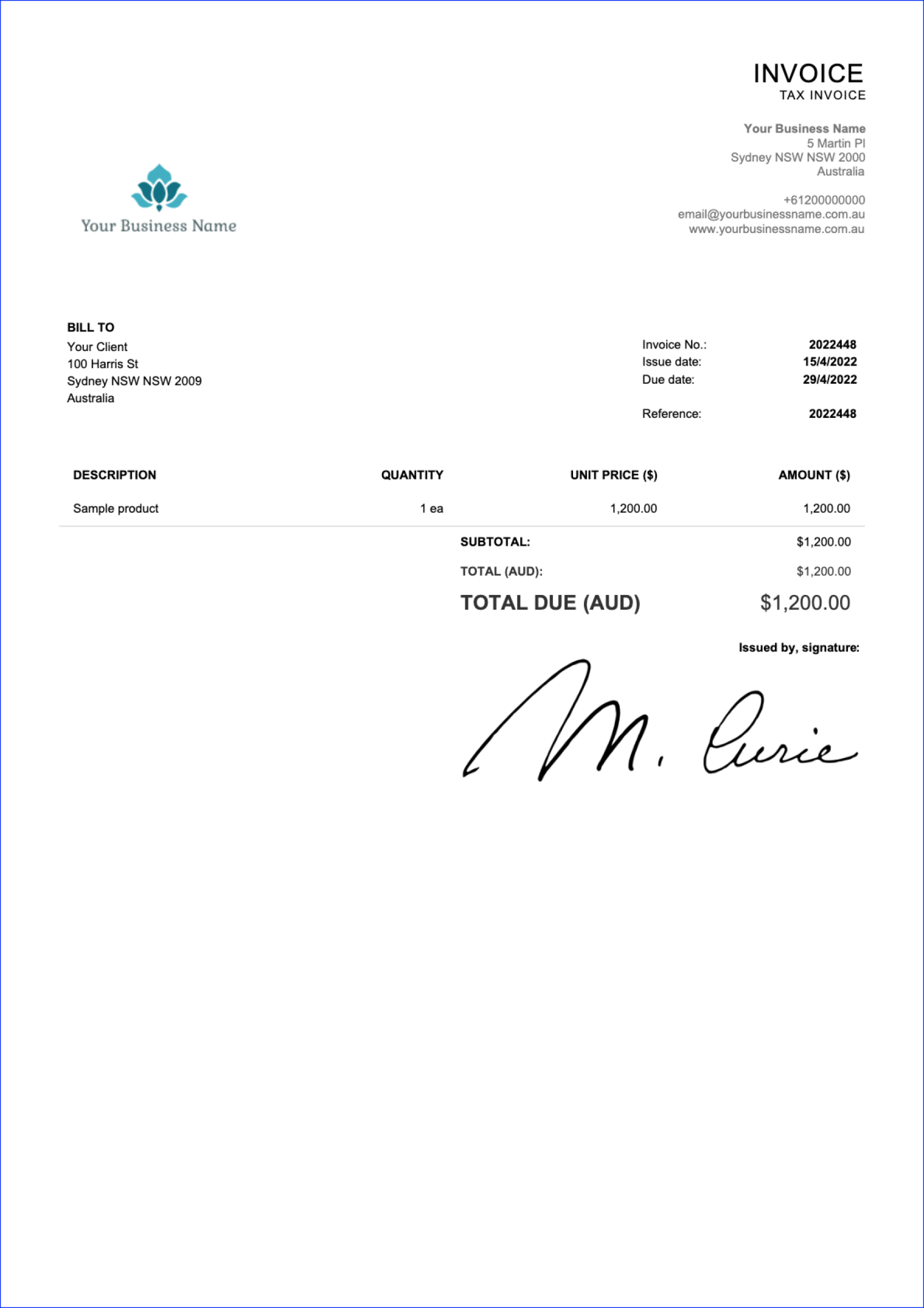 Australian Invoice Template Made Easy - Free & Editable  Billdu