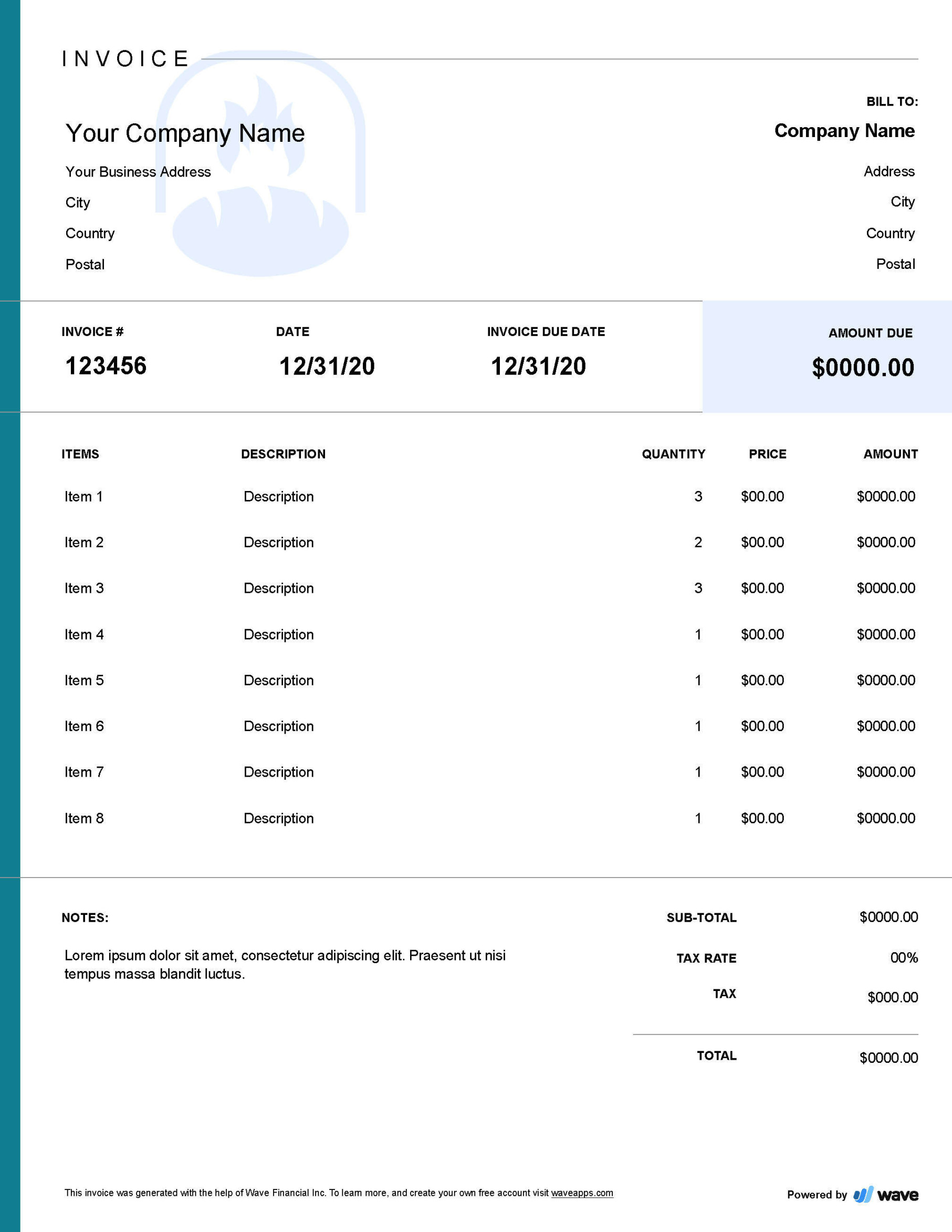 Bakery Invoice Template - Wave Financial