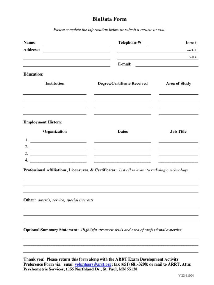 Biodata Form – Fill Online, Printable, Fillable, Blank with regard