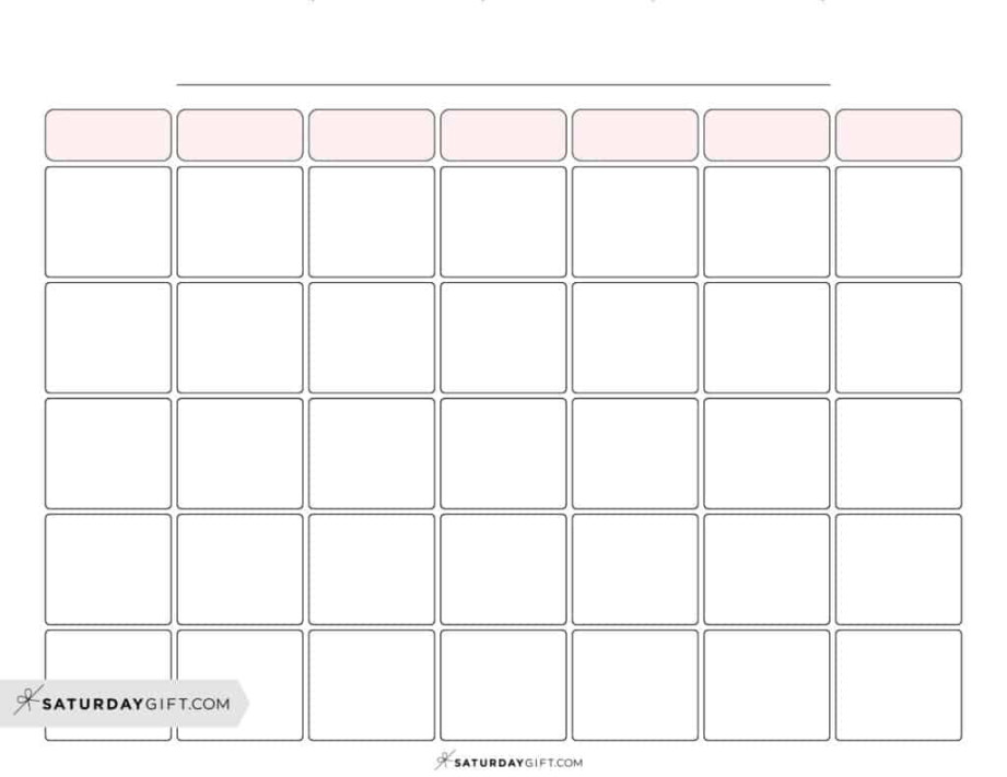 Blank Calendar templates -  Cute & Free Printables  SaturdayGift