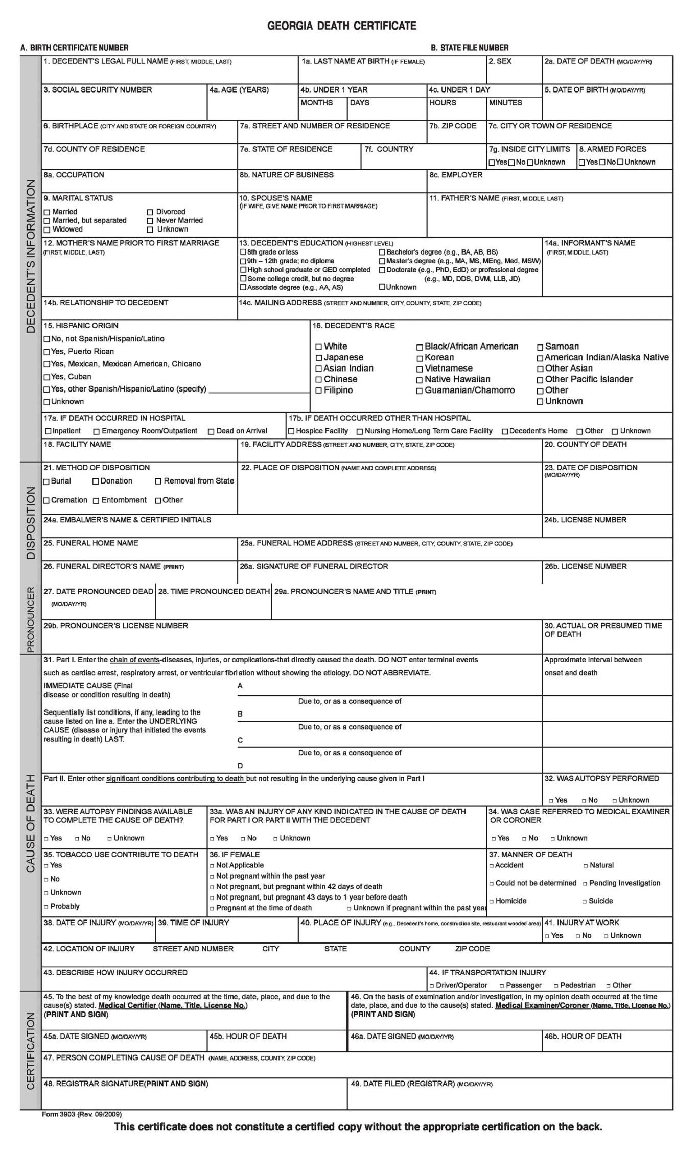 Blank Death Certificate Templates [% FREE] ᐅ TemplateLab