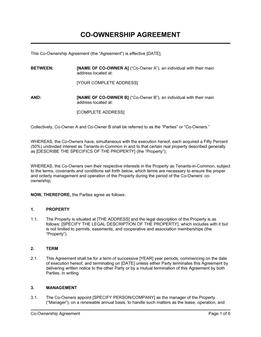 Co-Ownership Agreement Template (Download)