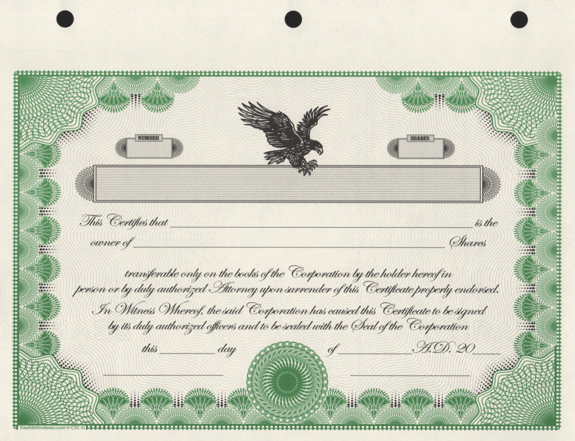 Corporate Stock Certificates - ExhibitIndexes