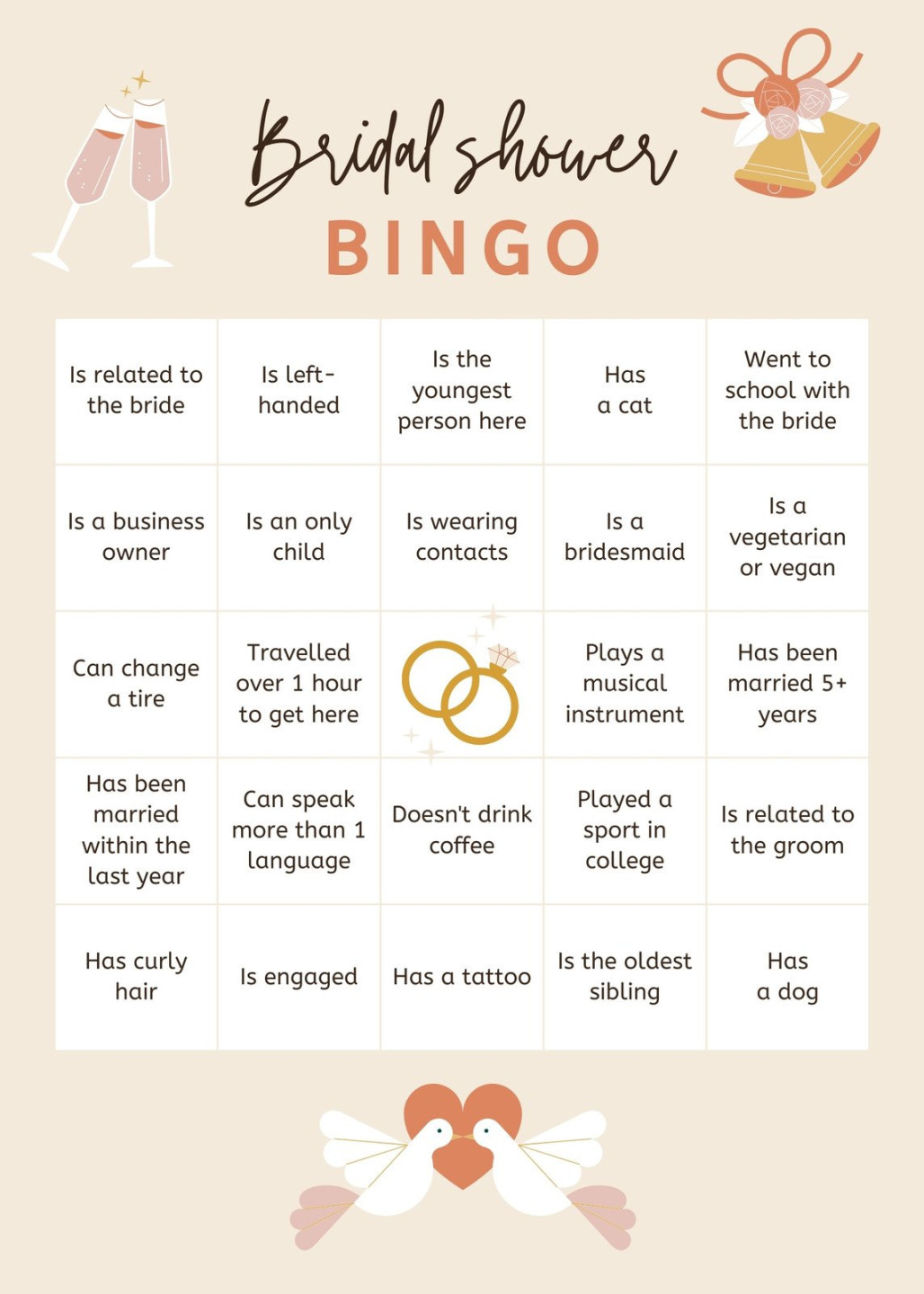 Customize + Bridal Shower Bingo Card Templates Online - Canva