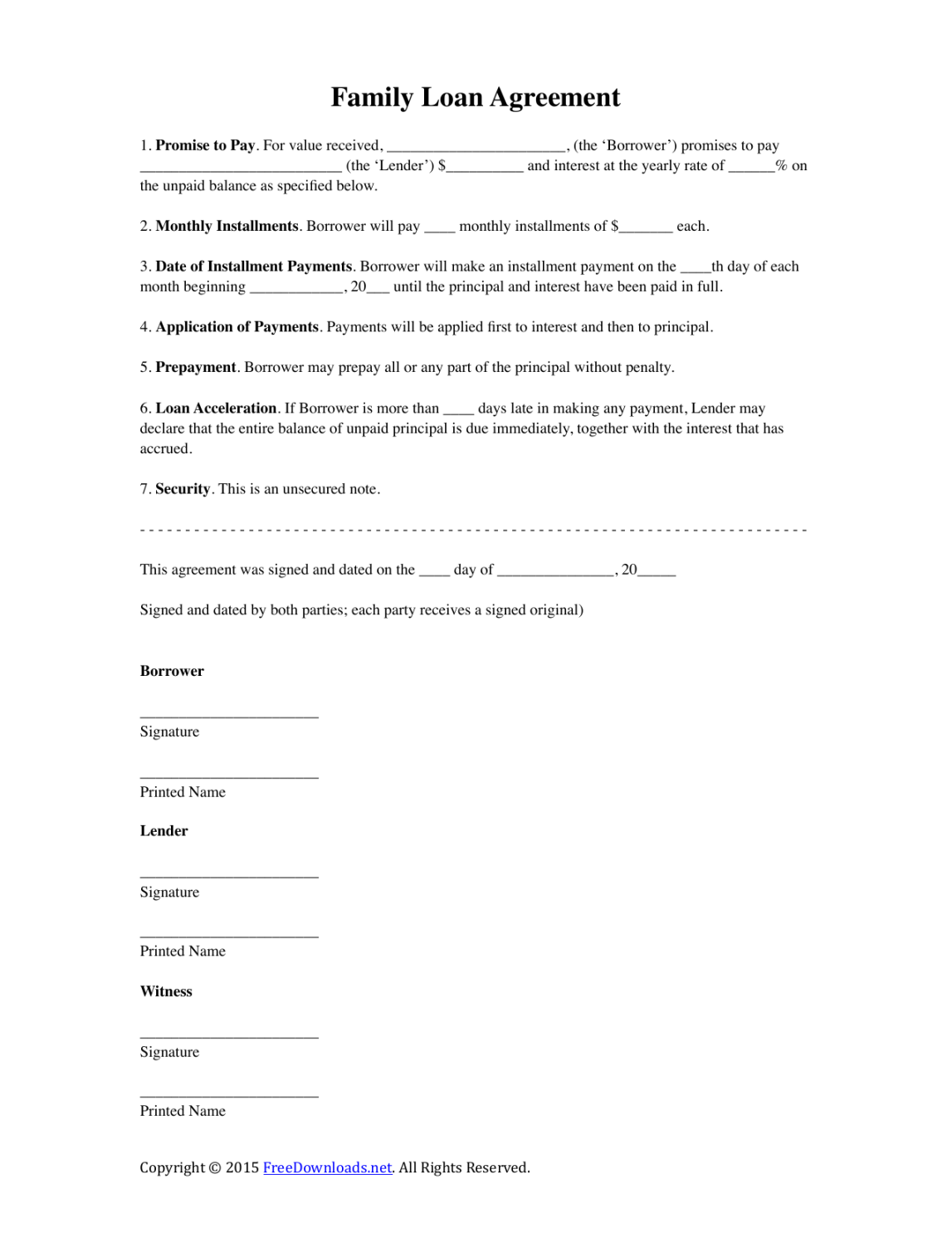 Download Family Loan Agreement Template  PDF  RTF  Word