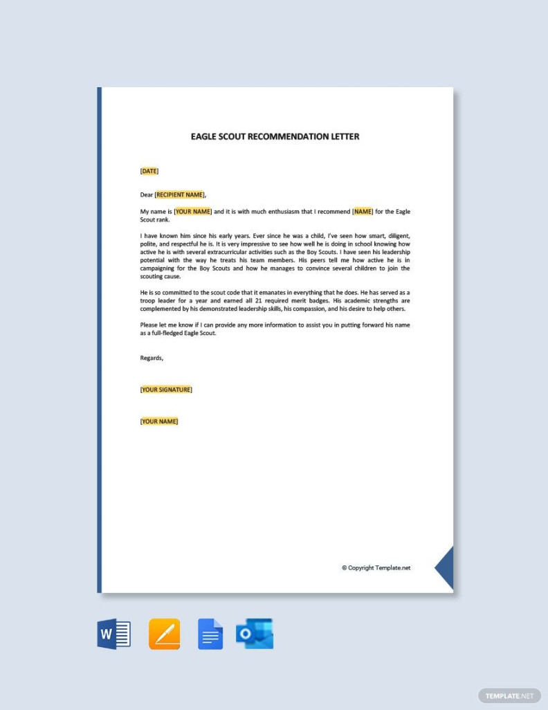 Eagle Scout Recommendation Letter in Google Docs, Pages, Word