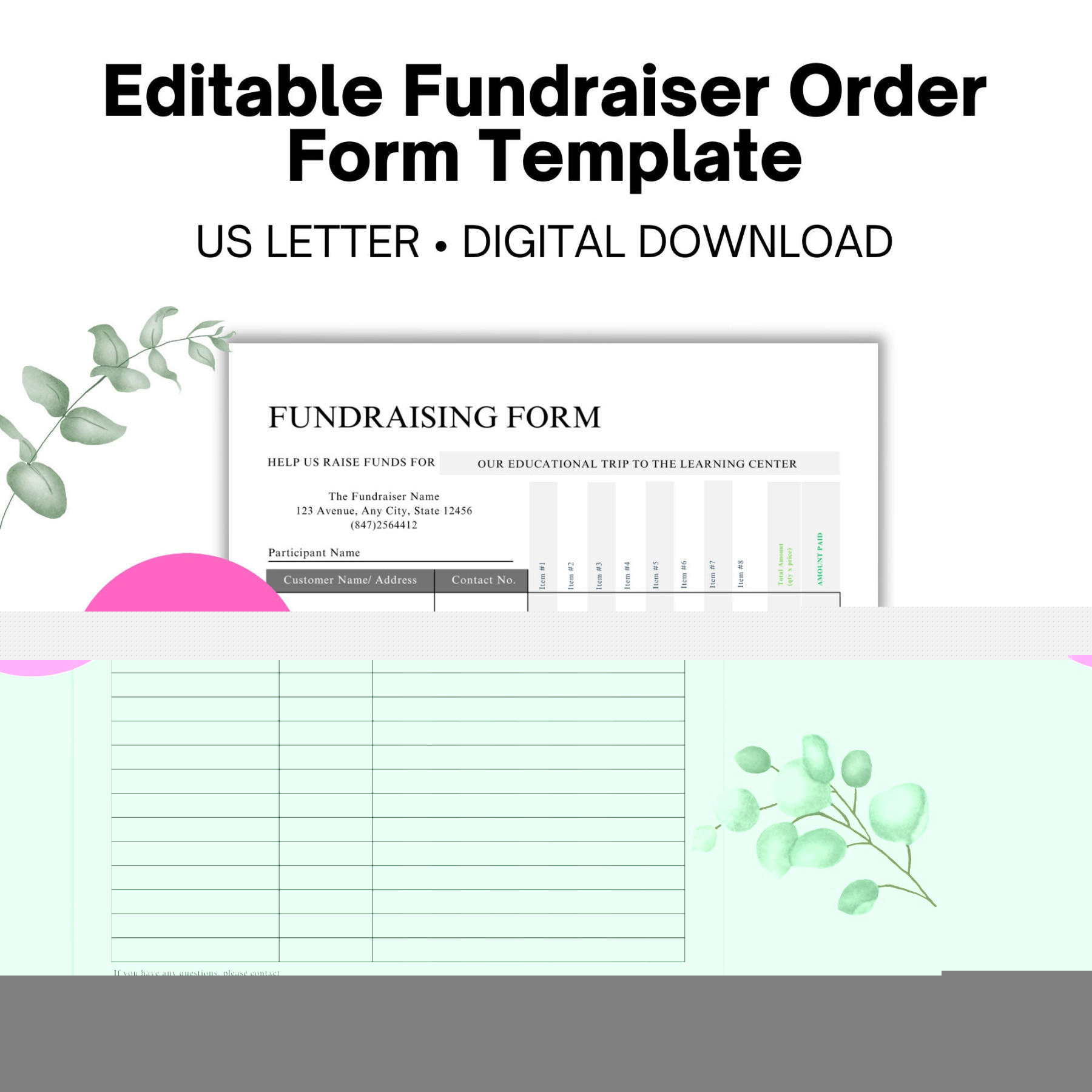 Editable Fundraiser Order Form Template School Fundraising Form