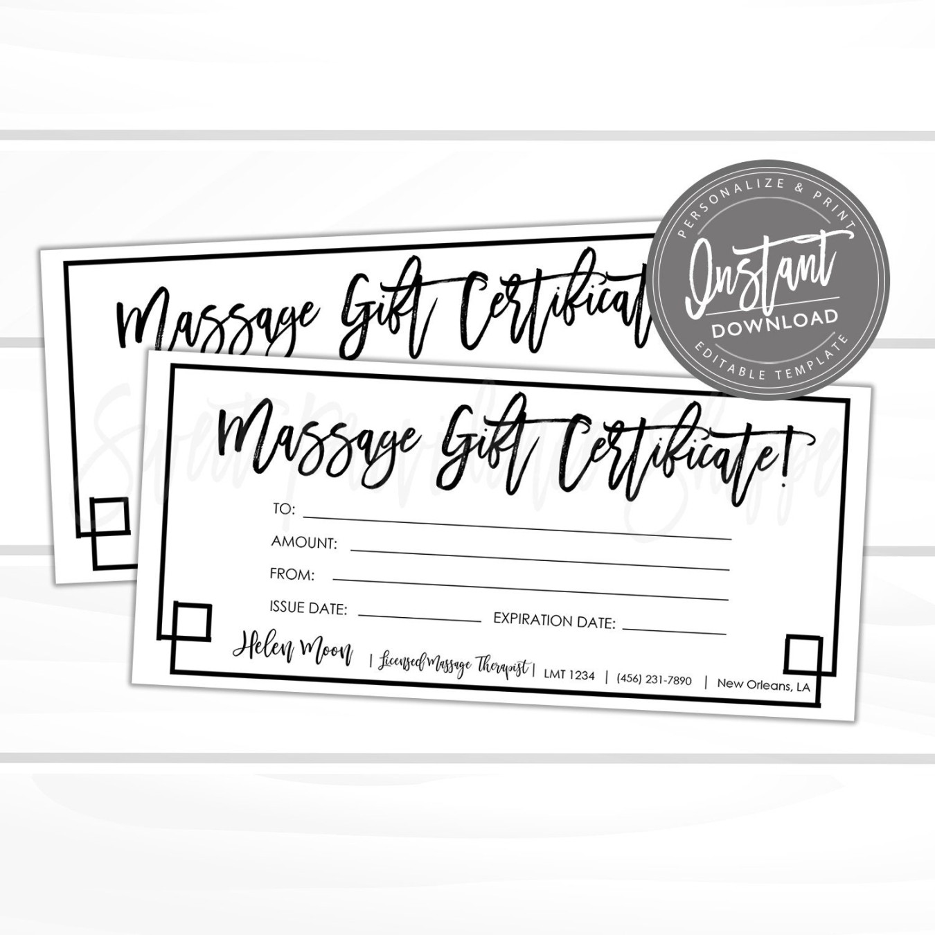 Editable Gift Certificate, Massage Printable Gift Card, Spa