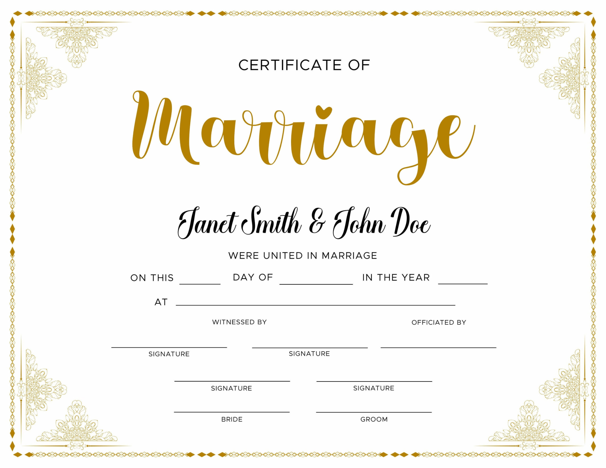 Editable Marriage Certificate. Editable Printable Wedding Certificate  Template. Elegant Certificate of Marriage.