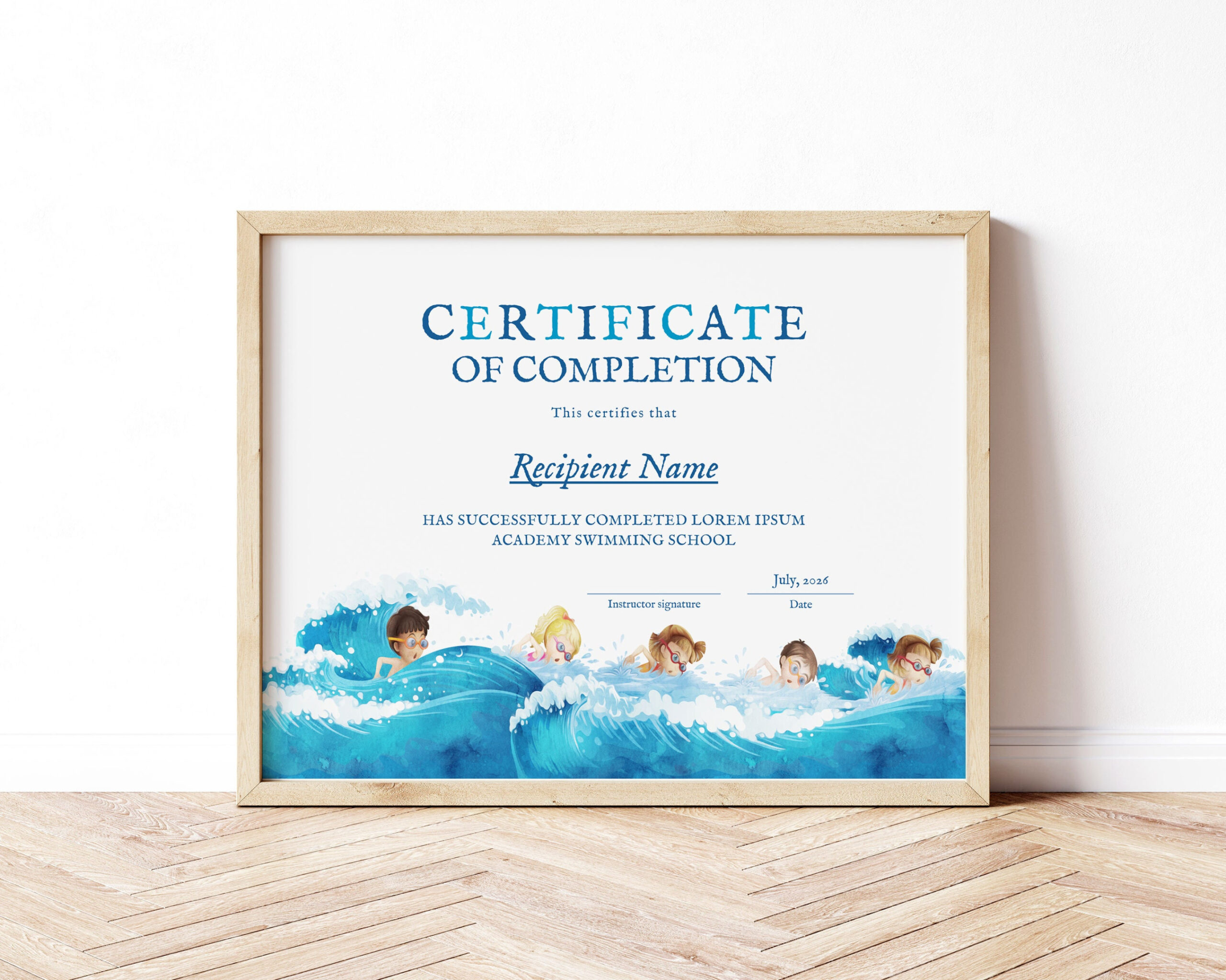 EDITABLE Swimming Certificate Template, Kids Sports Swimming Award