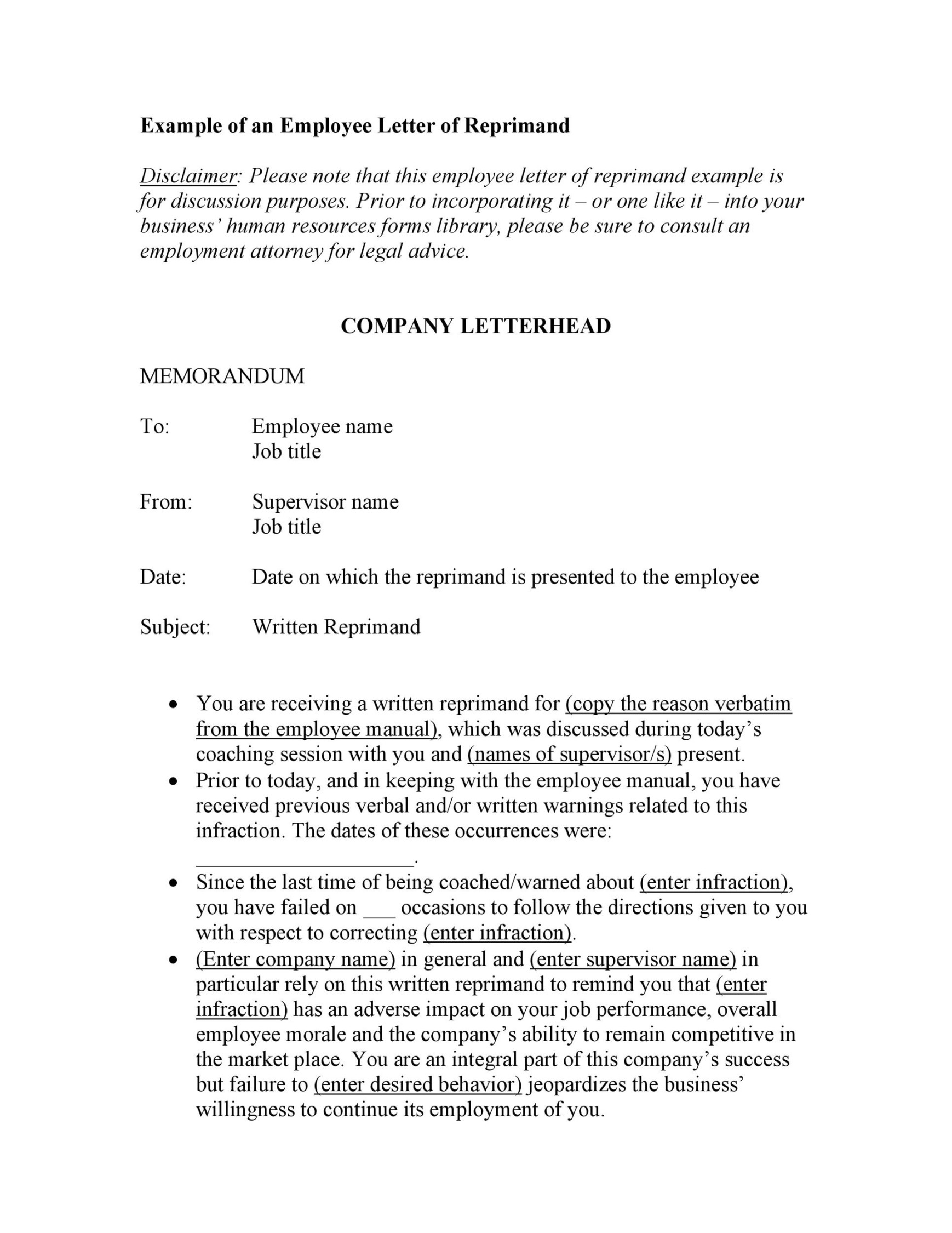 Effective Letters of Reprimand Templates (MS Word) ᐅ TemplateLab