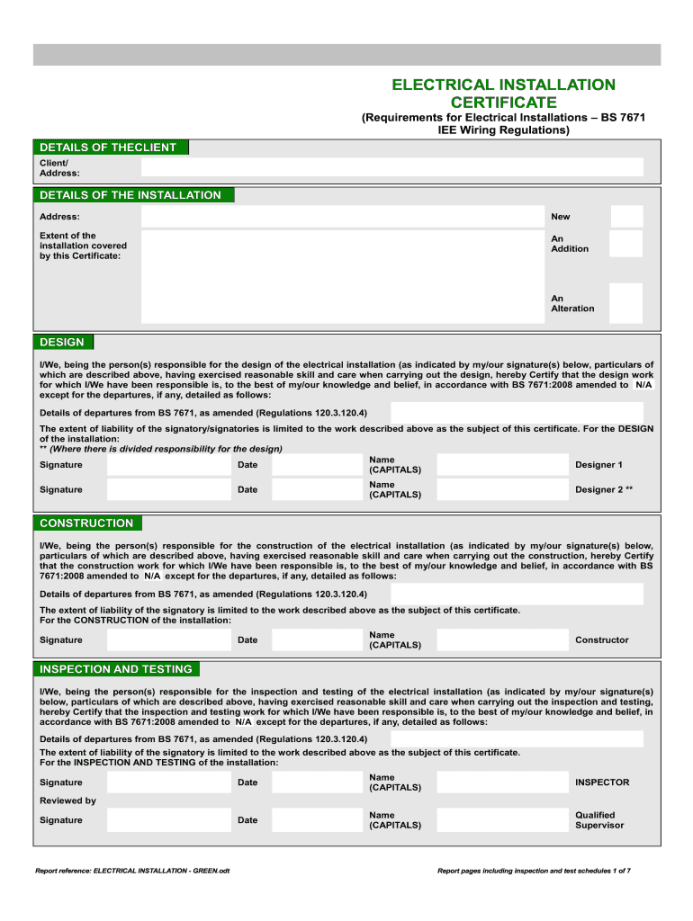 Electrical installation certificate form: Fill out & sign online