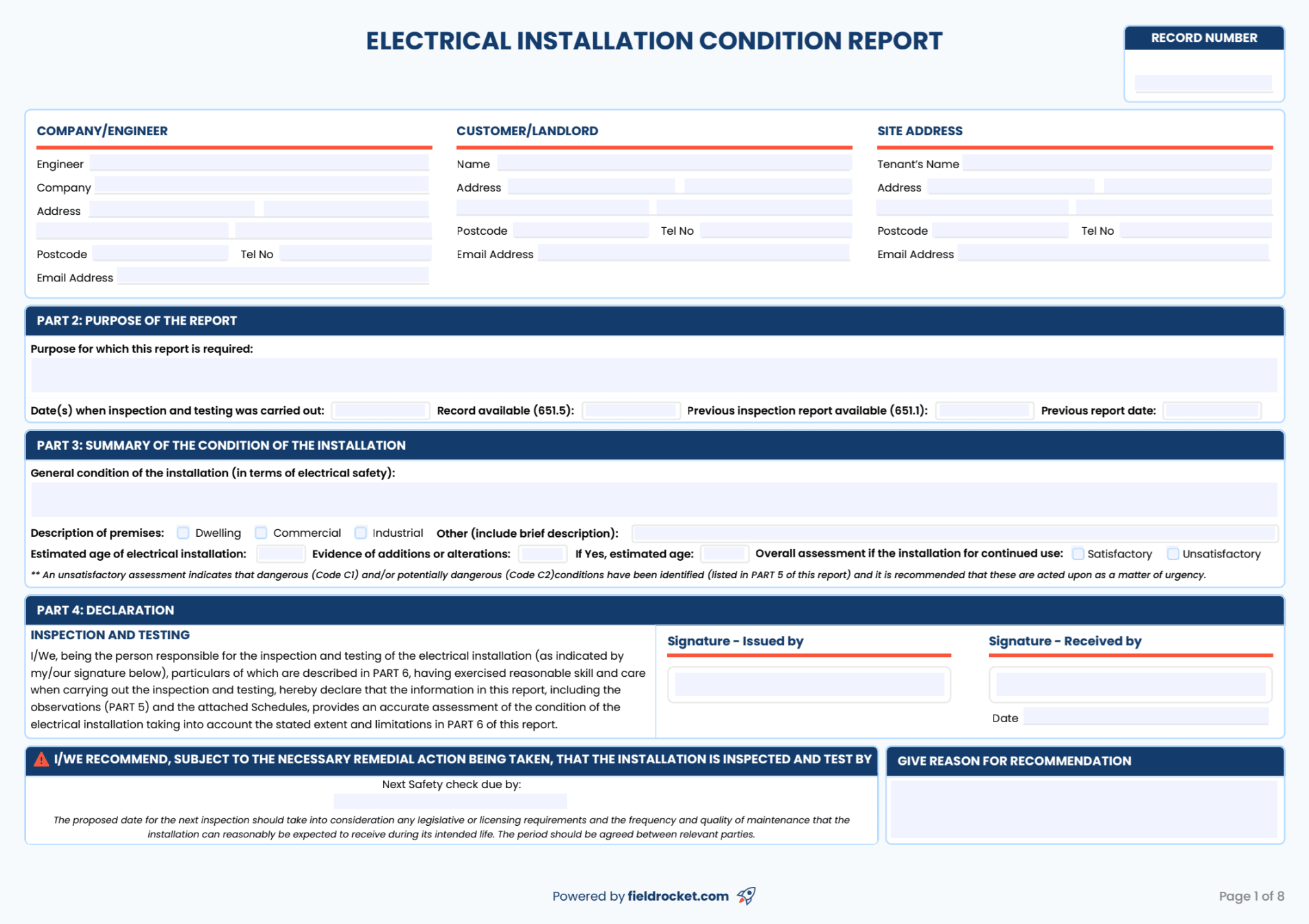 Electrical Installation Condition Report (EICR) Template – Free