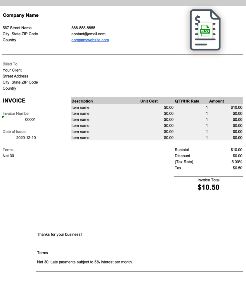 Excel Invoice Templates