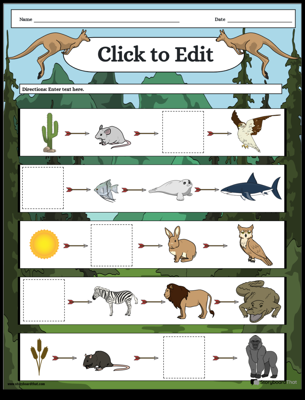 Food Chain and Web Worksheets: Free Customizable Templates