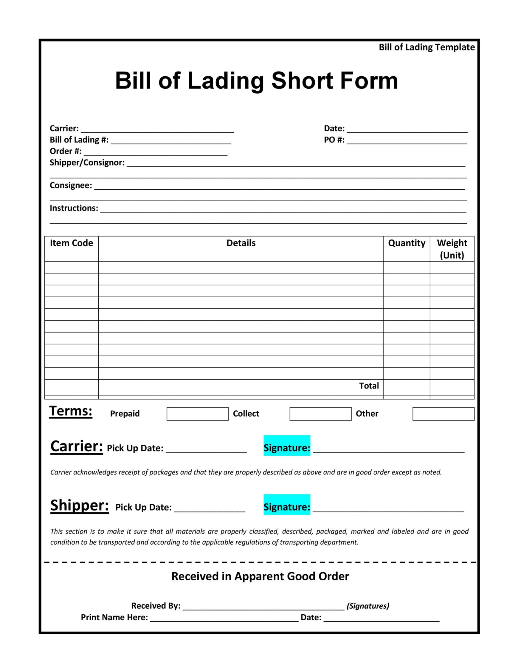 Free Bill of Lading Forms & Templates ᐅ TemplateLab