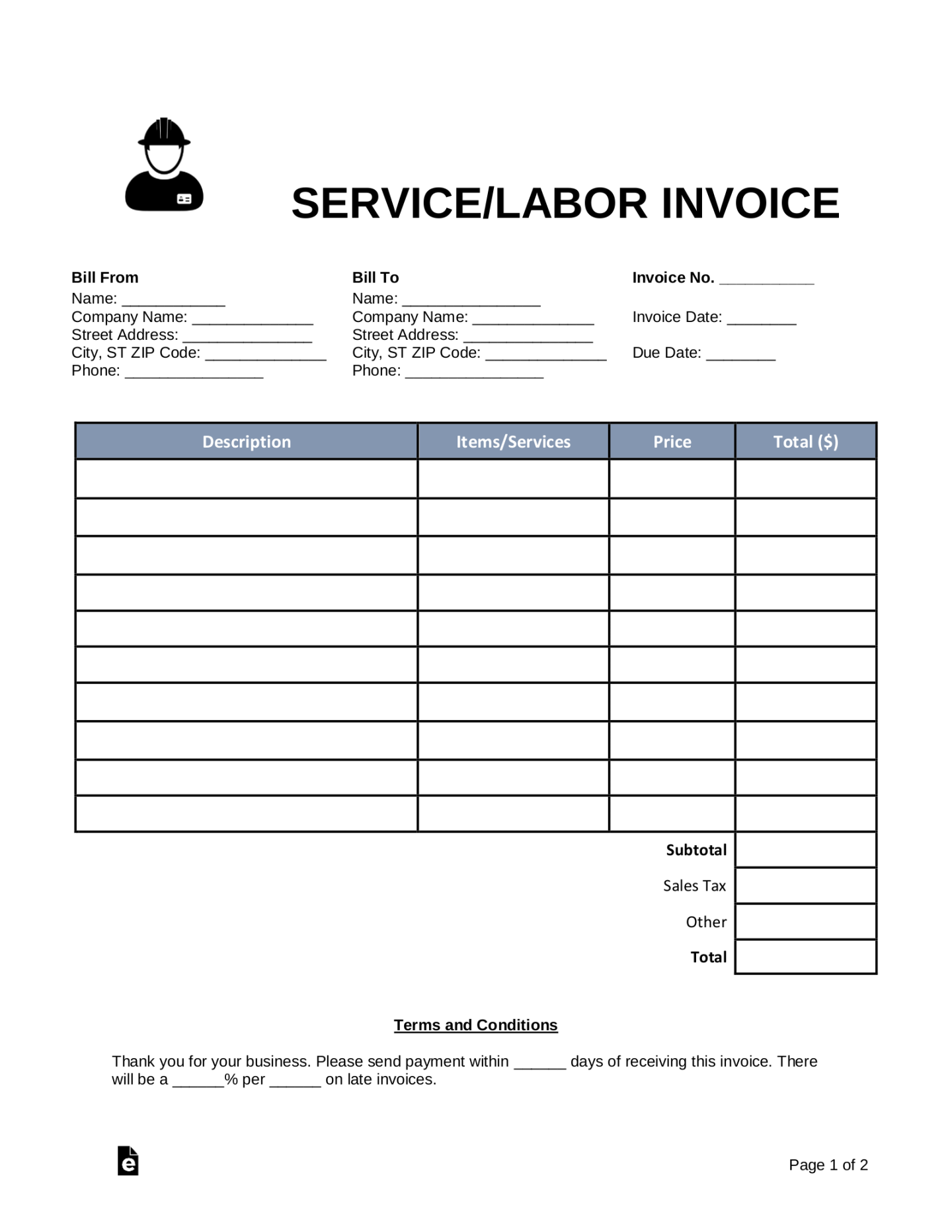 Free Blank Invoice Templates - PDF – eForms