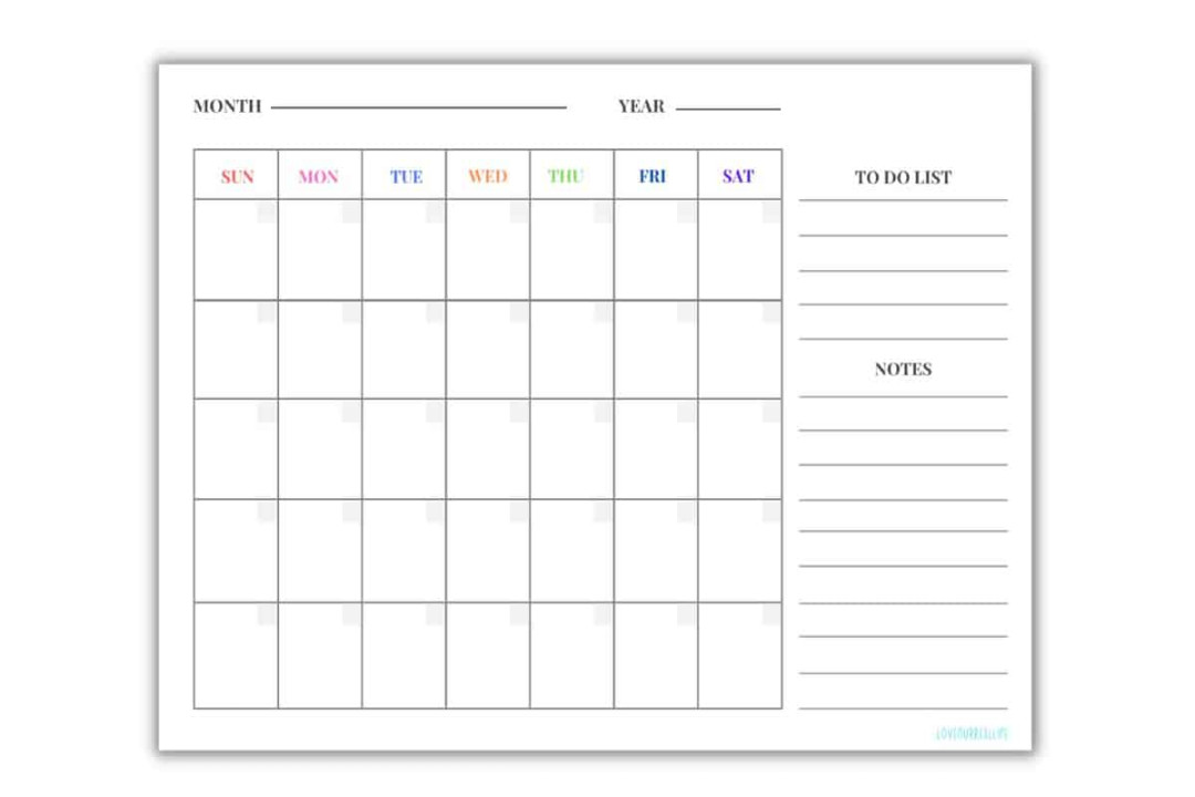 FREE Blank Undated Monthly Calendar Printable Template ⋆ Love Our