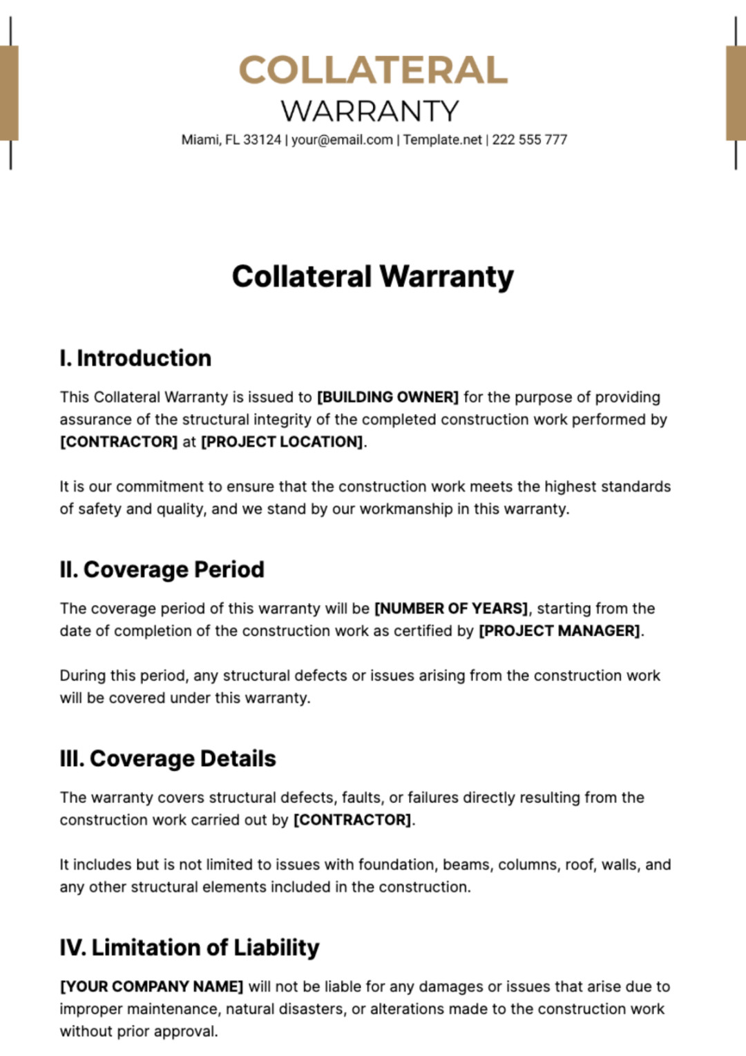 Free Collateral Warranty Template - Edit Online & Download