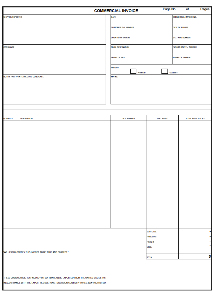 Free Commercial Invoice Template  PDF  WORD