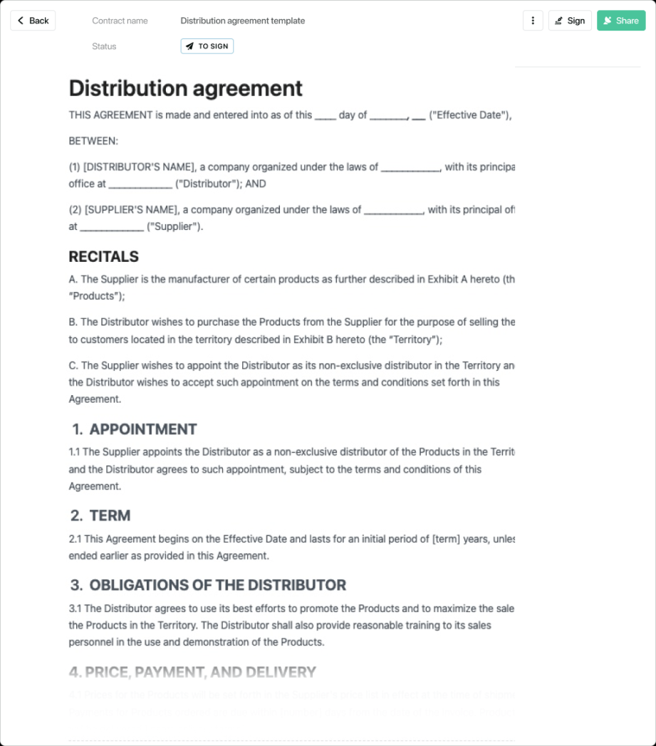 Free Distribution Agreement template