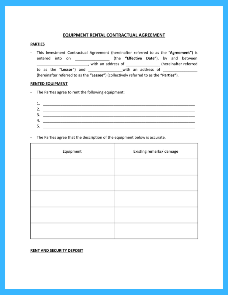 Free Equipment Rental Agreement Template for Download