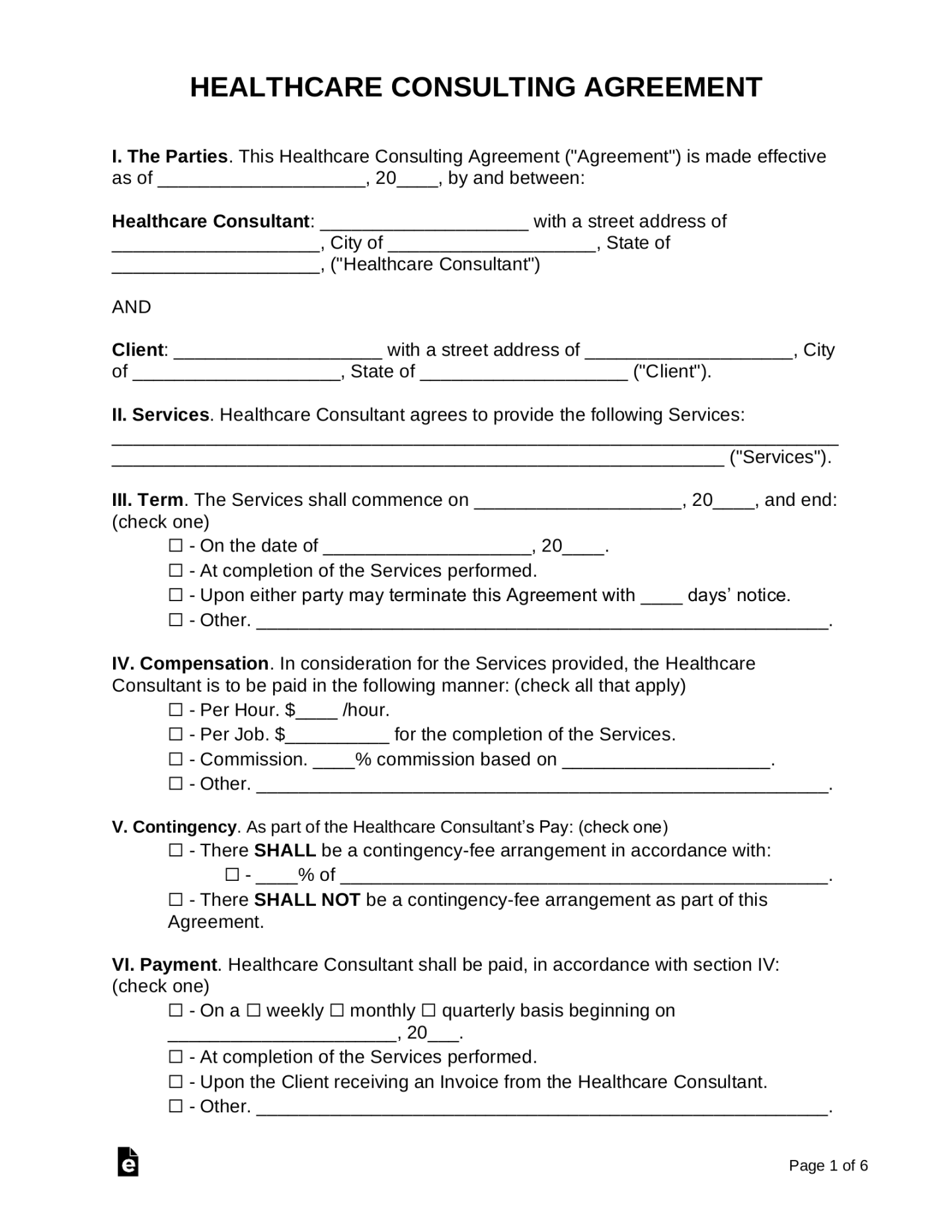 Free Healthcare Consulting Agreement Template - PDF  Word – eForms