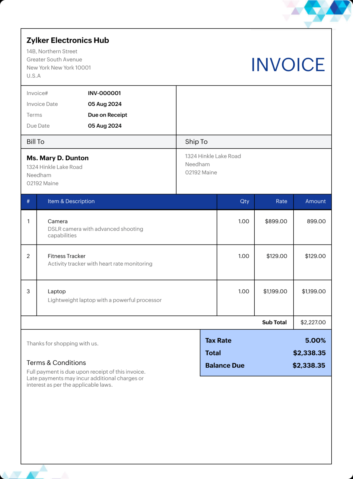 Free Invoice Template Excel for download