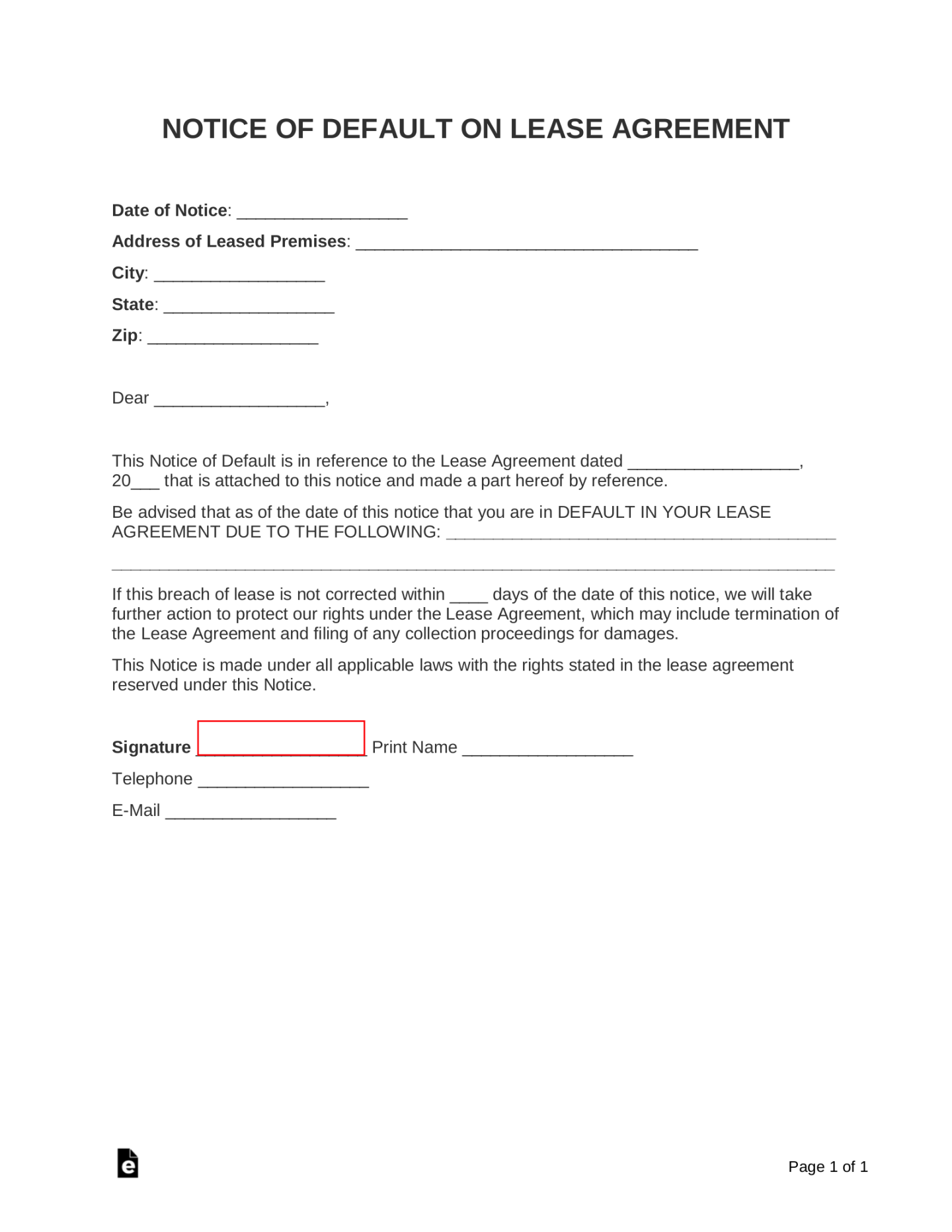 Free Lease Default Letter - For Landlords and Tenants - PDF  Word