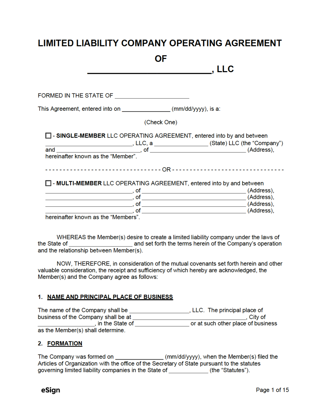 Free LLC Operating Agreement Template  PDF  Word