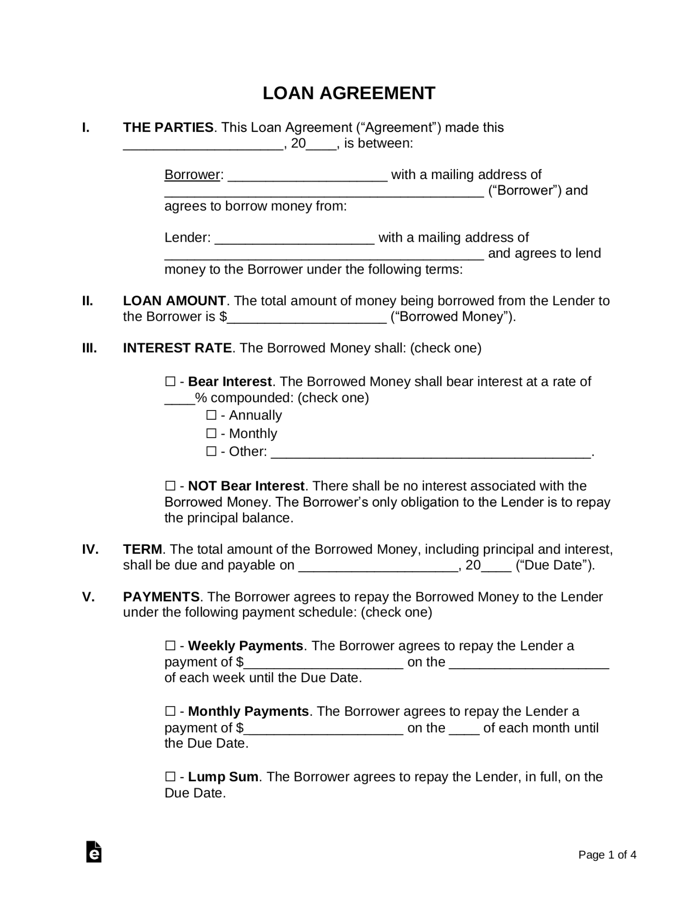 Free Loan Agreement Templates () - PDF  Word – eForms