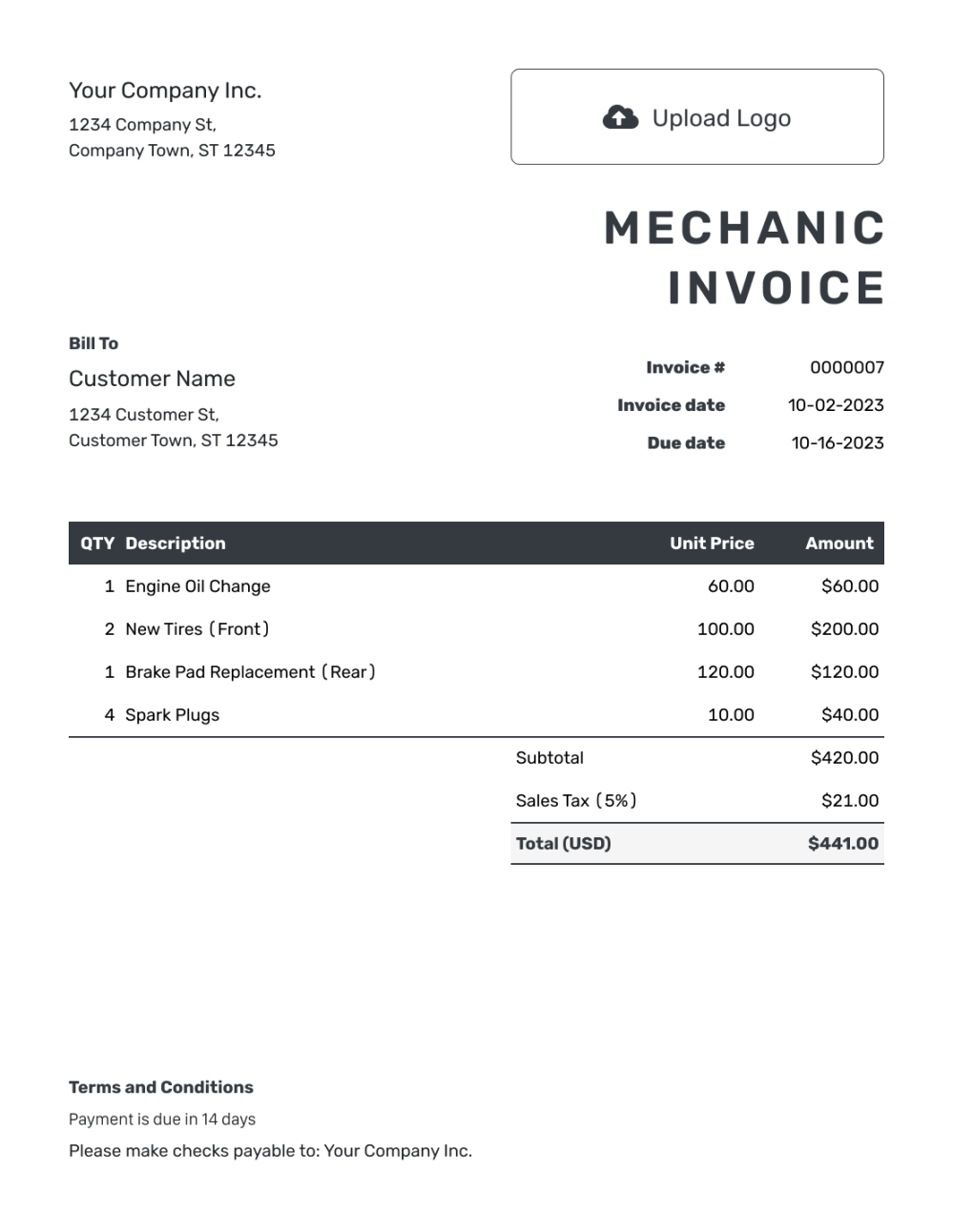 Free Mechanic Invoice Template  docelf