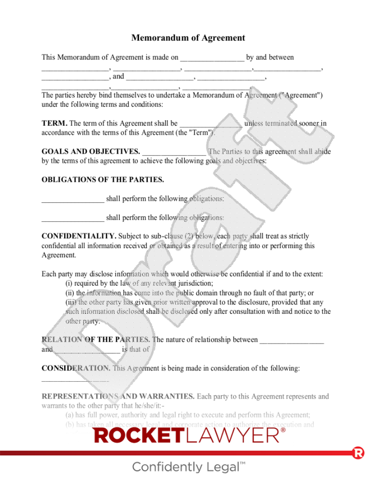 Free Memorandum of Agreement Template & FAQs - Rocket Lawyer