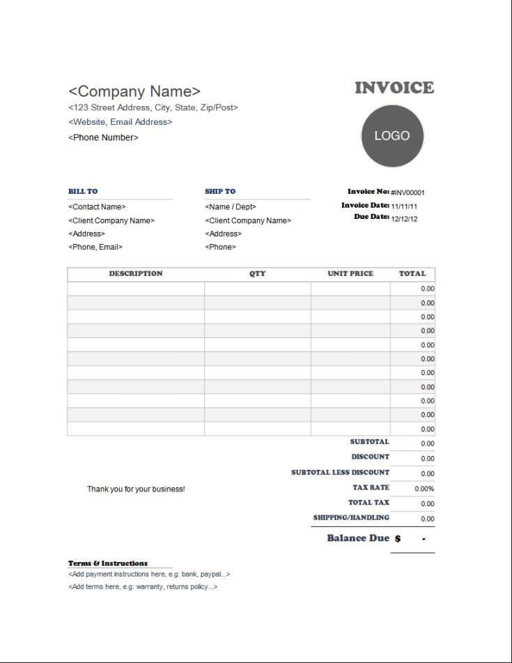 Free Microsoft Word Invoice Templates