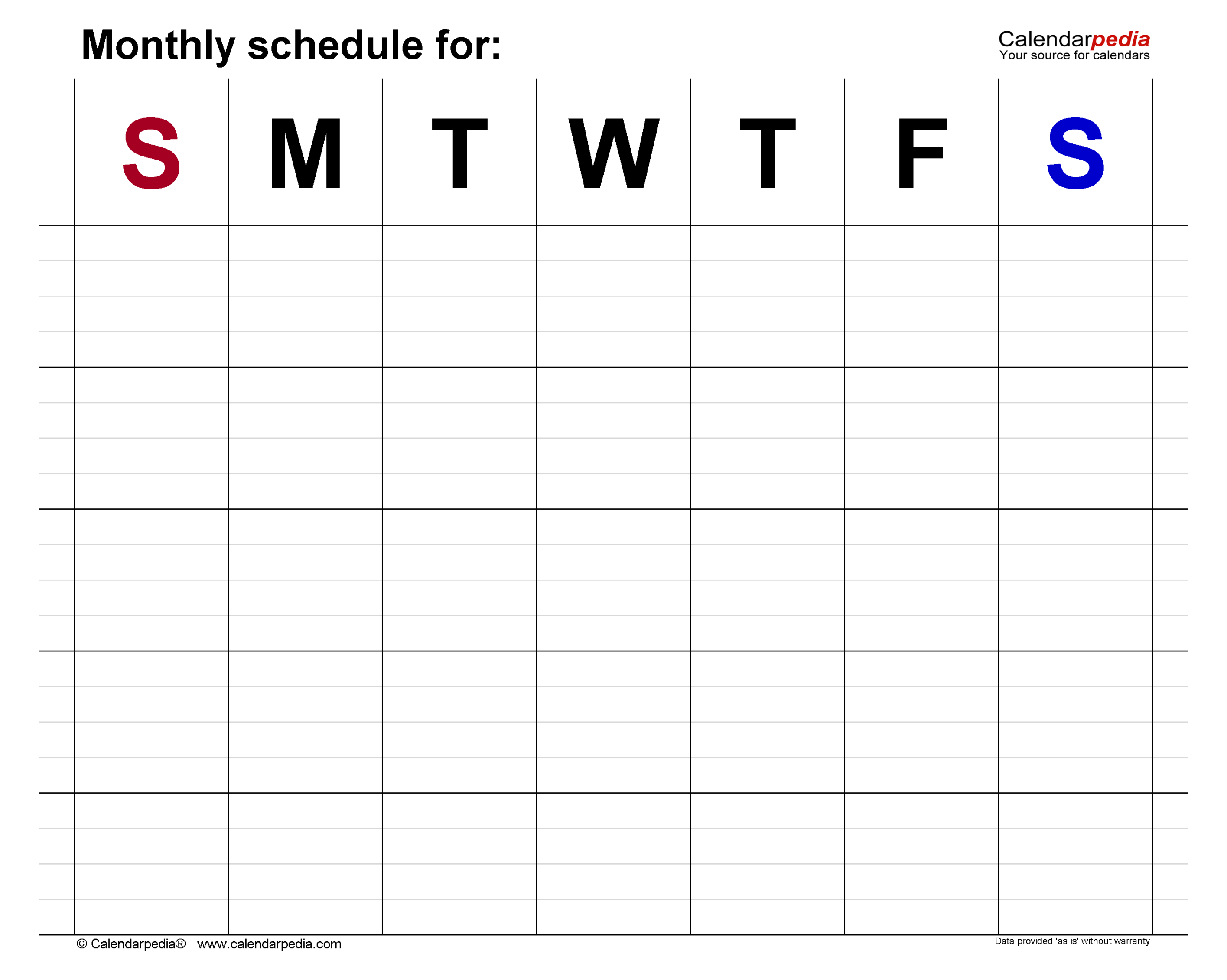 Free Monthly Schedules in PDF Format -  Templates