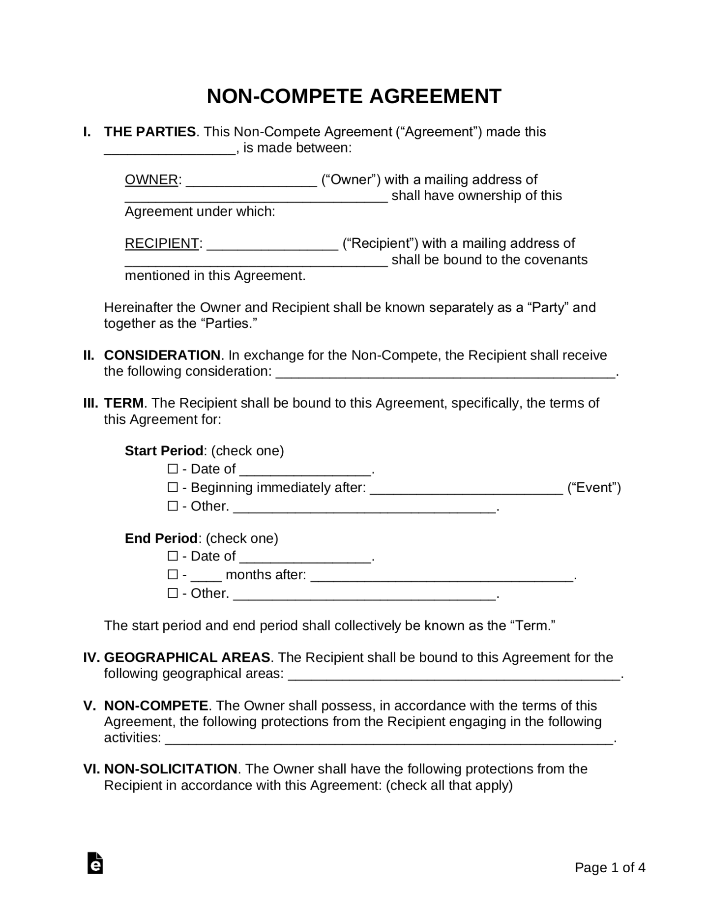 Free Non-Compete Agreement Template - PDF  Word – eForms