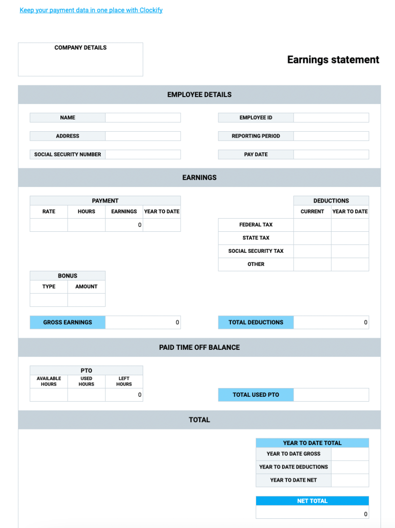 Free Pay Stub Templates — Clockify