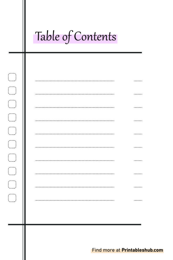 Free Printable Blank Table Of Contents Templates PDF