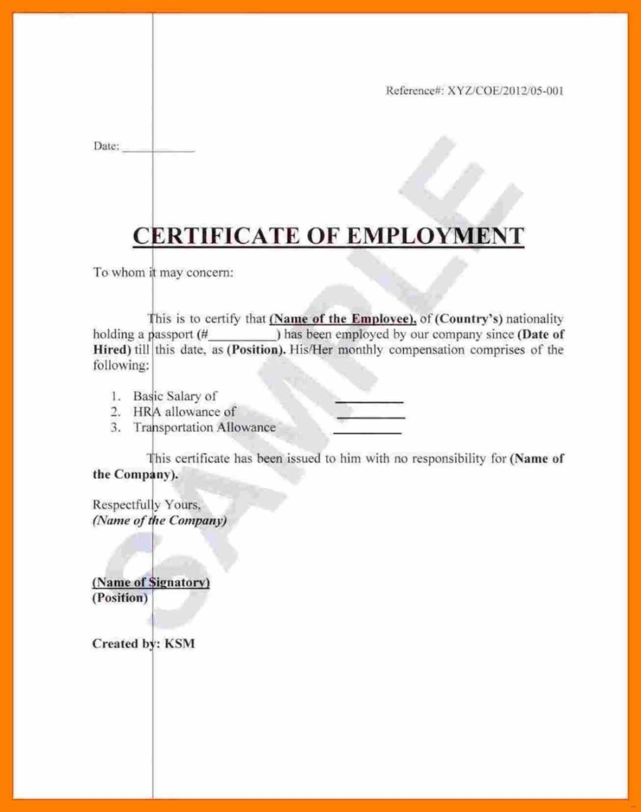 Free Printable Certificate of Employment Form Sample Template