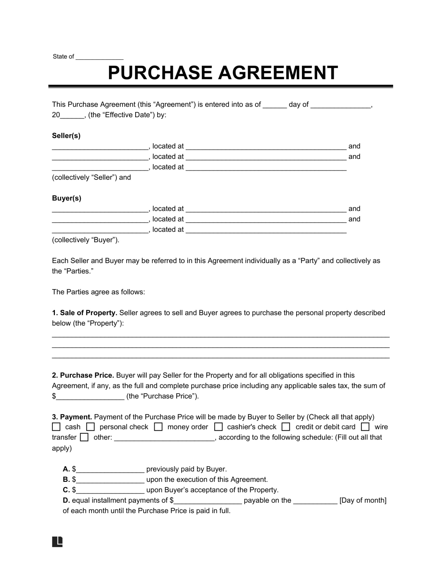 Free Purchase and Sale Agreement  PDF & Word