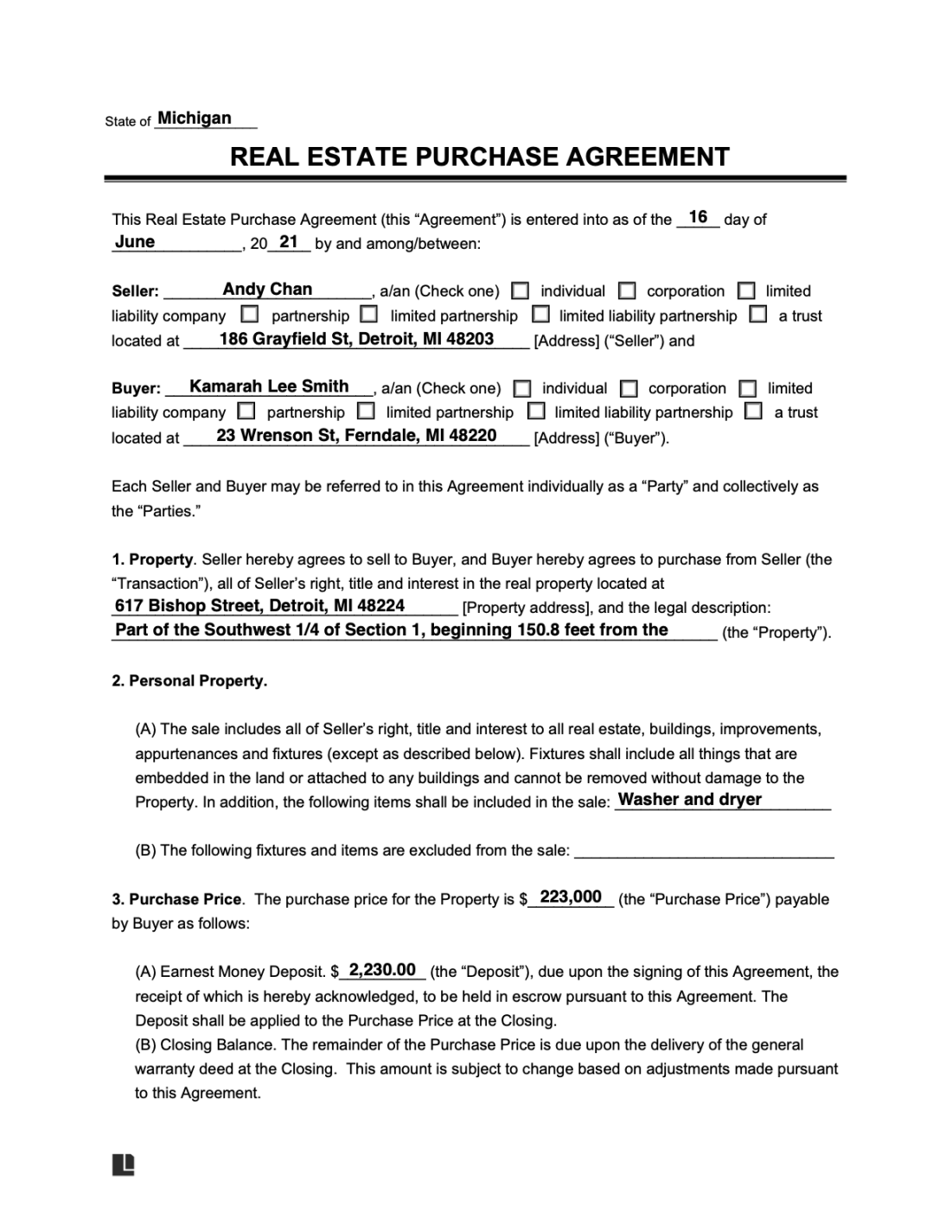 Free Purchase and Sale Agreement  PDF & Word