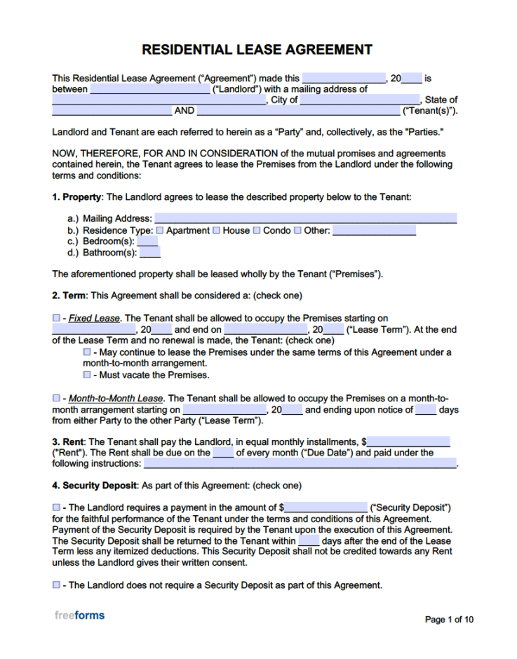 Free Rental / Lease Agreement Templates  PDF  Word