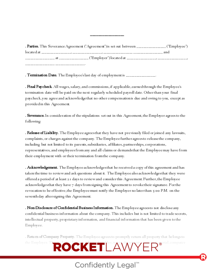 Free Severance Agreement Template & FAQs - Rocket Lawyer