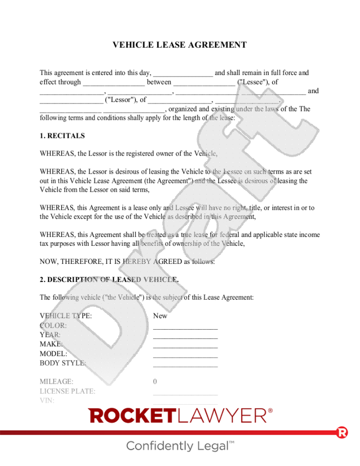 Free Vehicle Lease Agreement: Make & Sign - Rocket Lawyer