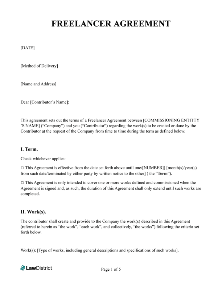 Freelance Contract Template  Download PDF & Word  LawDistrict