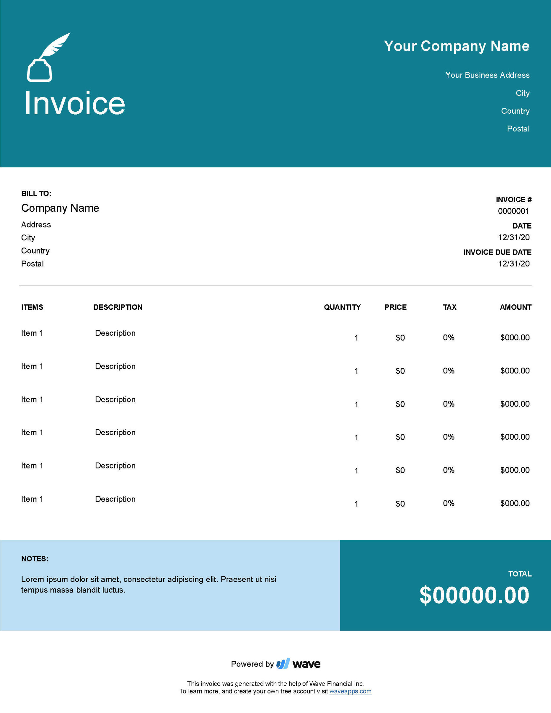 Freelance Writing Invoice Template - Wave Financial