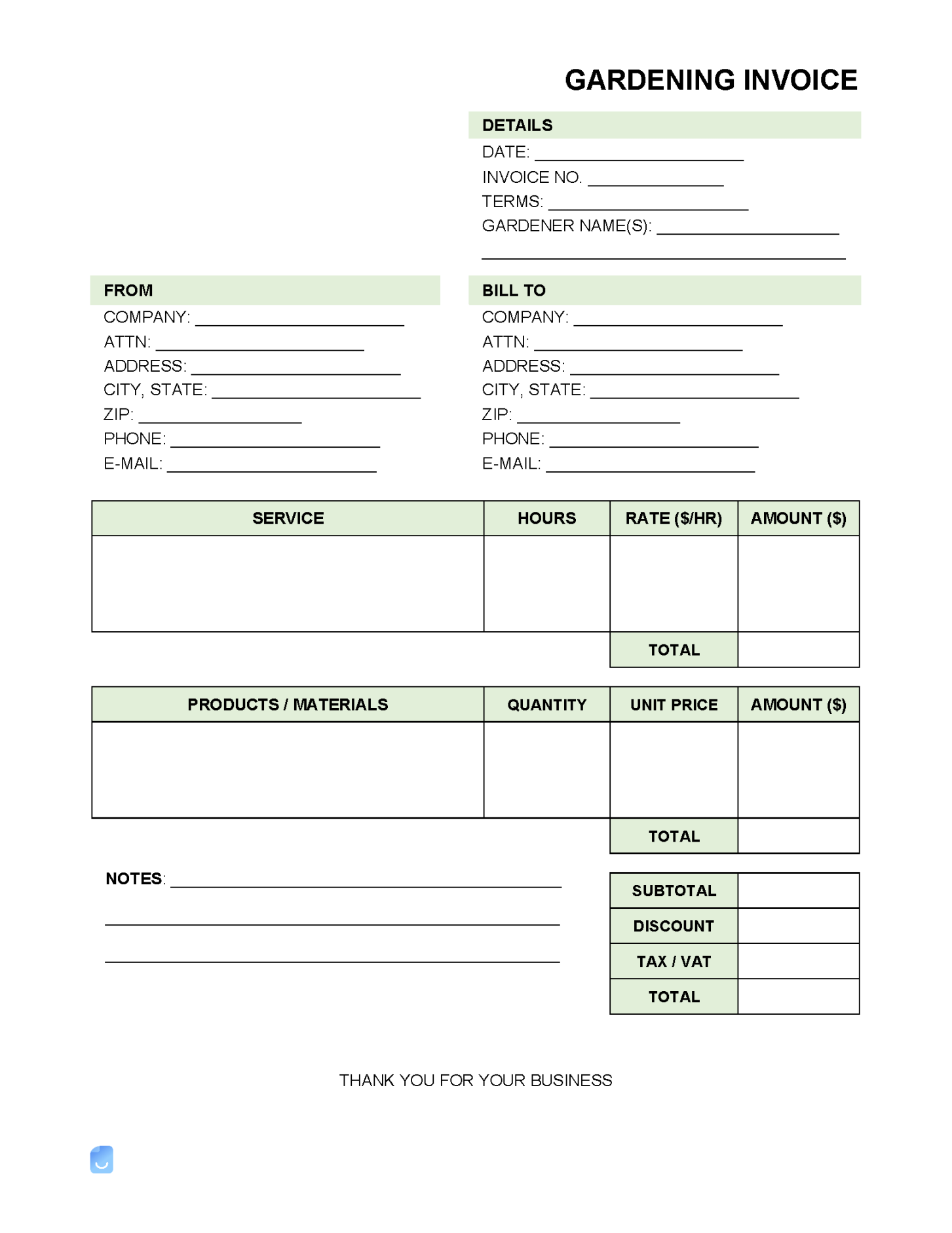 Gardening Service Invoice Template  Invoice Maker