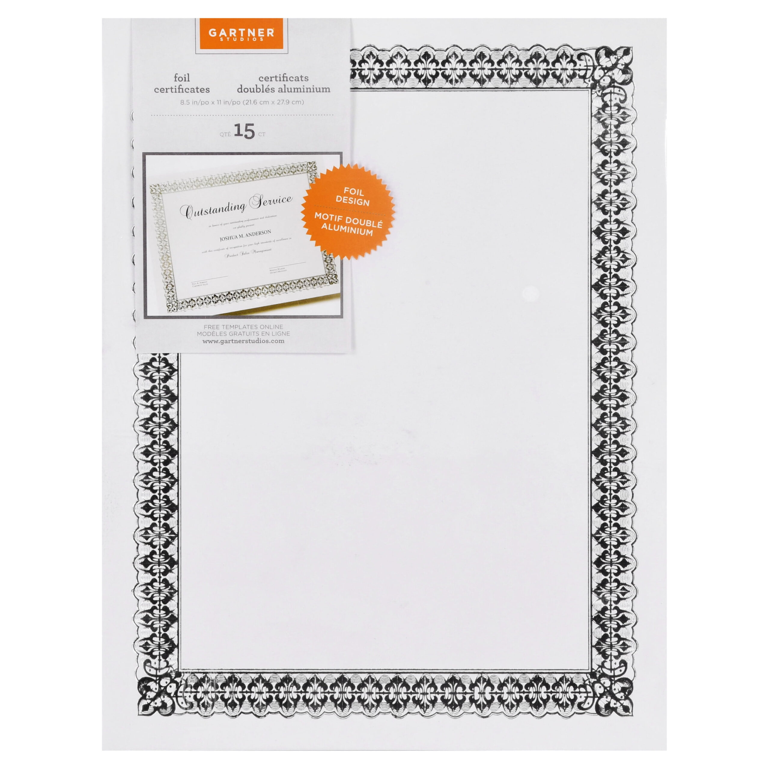 Gartner Studios Silver Border Certificates,  Count Package